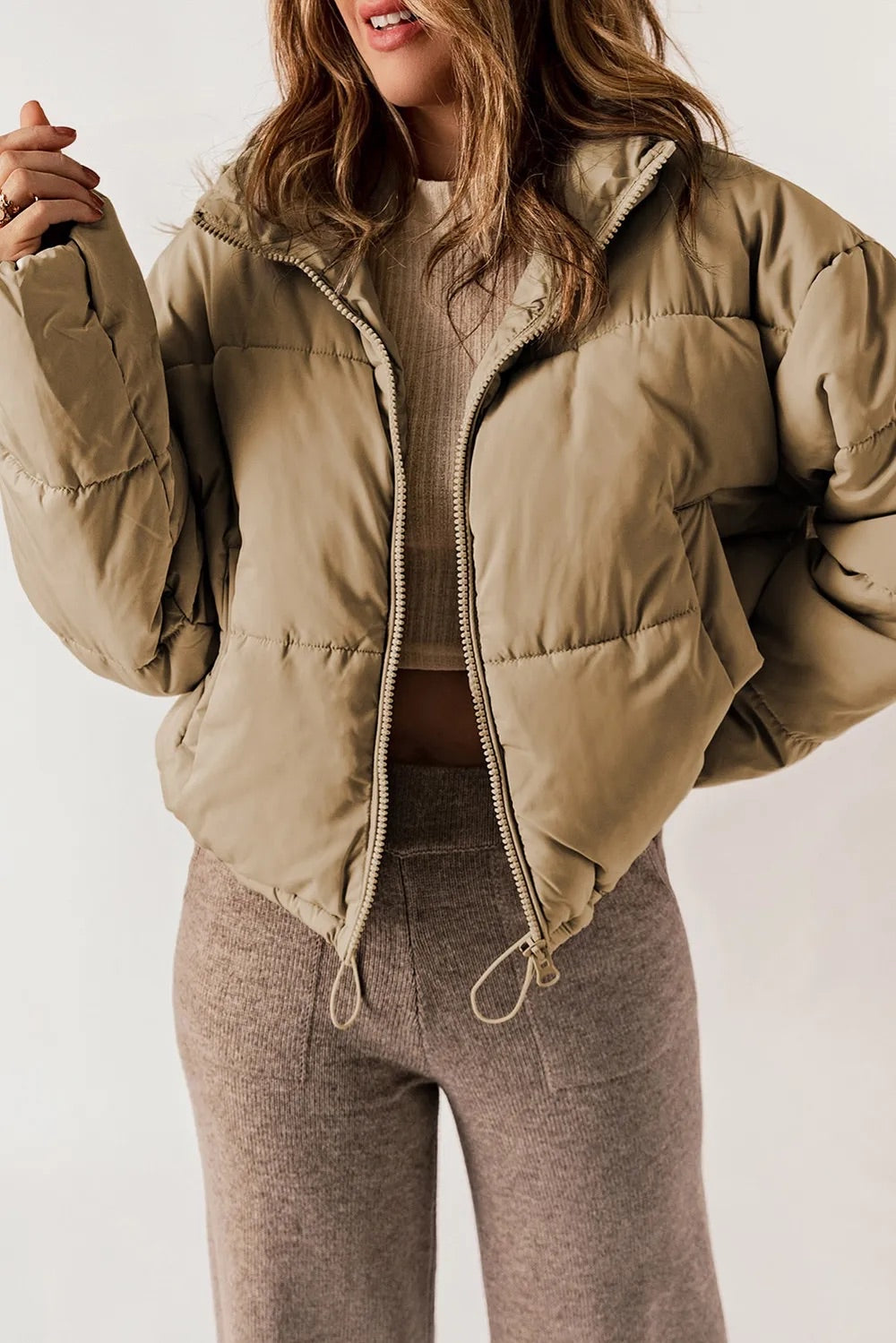 Women's Quilted Puffer Jacket with High Collar