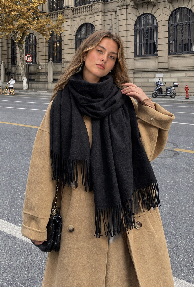 Women's Oversized Blanket Scarf with Tassels
