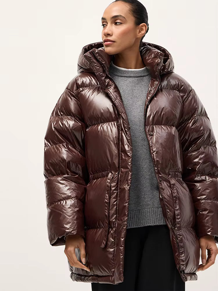 Women's Oversized Hooded Shiny Puffer Coat