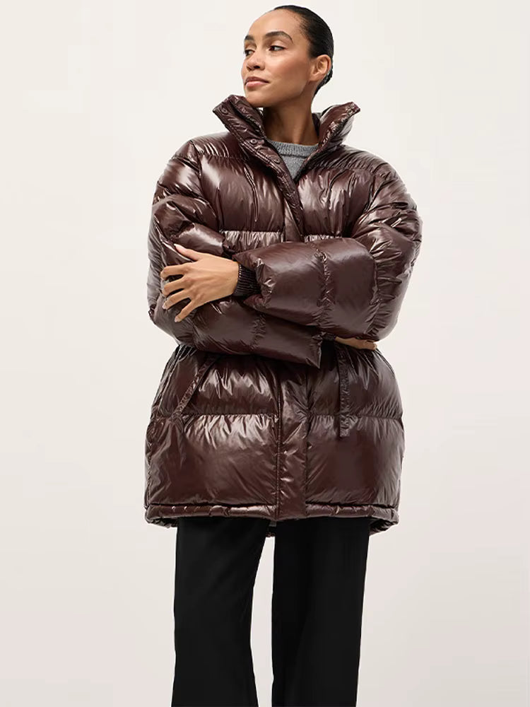 Women's Oversized Hooded Shiny Puffer Coat