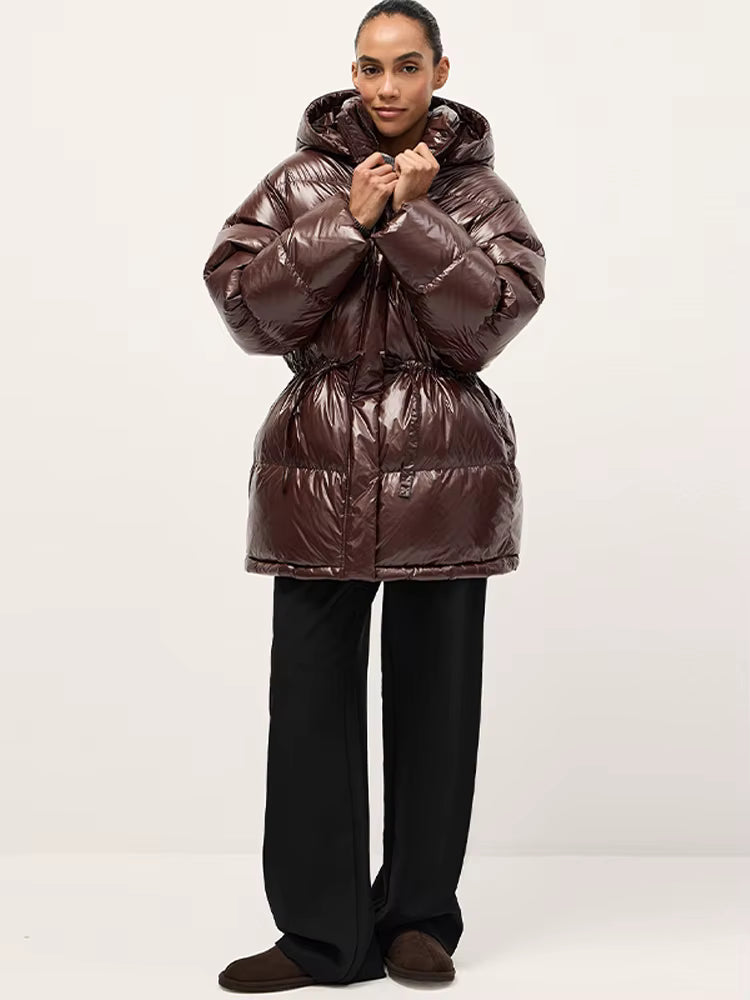 Women's Oversized Hooded Shiny Puffer Coat