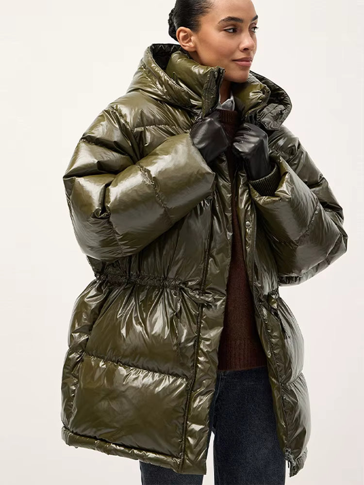 Women's Oversized Hooded Shiny Puffer Coat