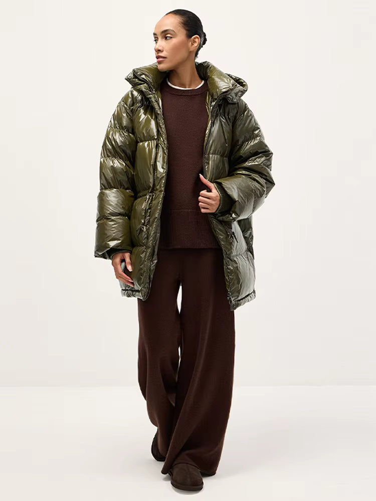 Women's Oversized Hooded Shiny Puffer Coat