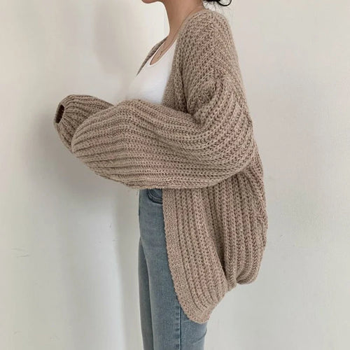 Women's Chunky Knit Cardigan with Oversized Sleeves