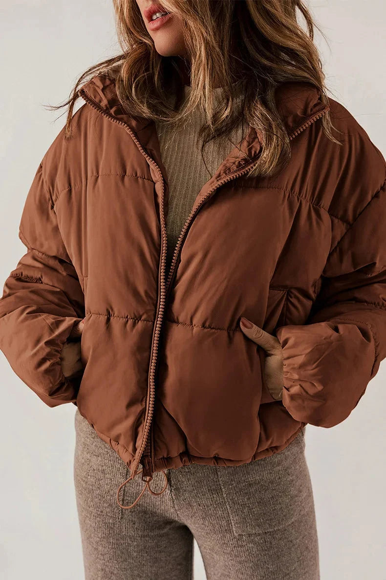 Women's Quilted Puffer Jacket with High Collar