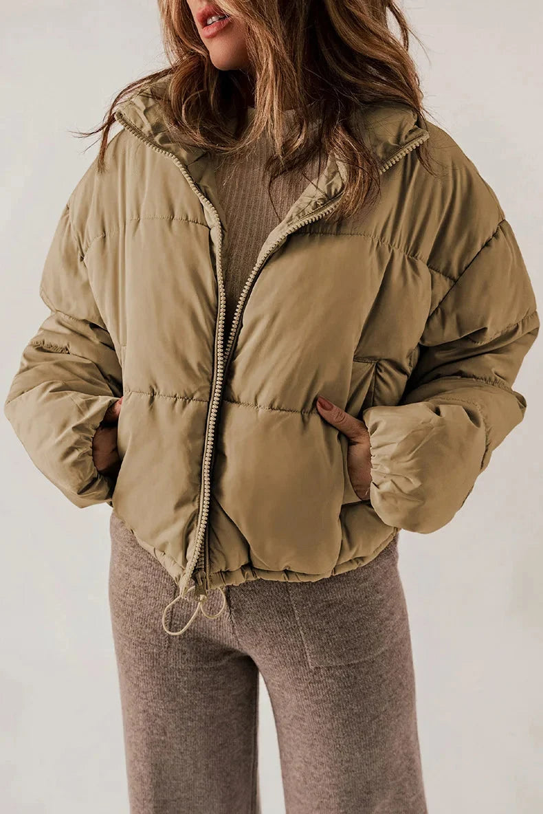 Women's Quilted Puffer Jacket with High Collar