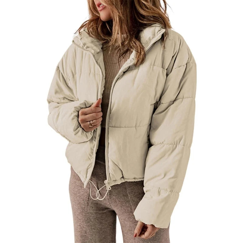 Women's Quilted Puffer Jacket with High Collar