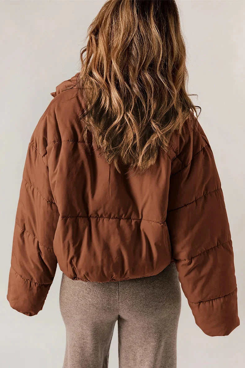Women's Quilted Puffer Jacket with High Collar