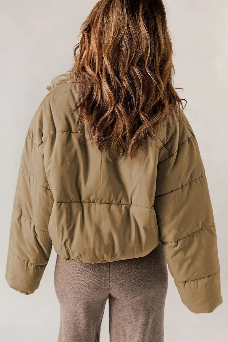 Women's Quilted Puffer Jacket with High Collar