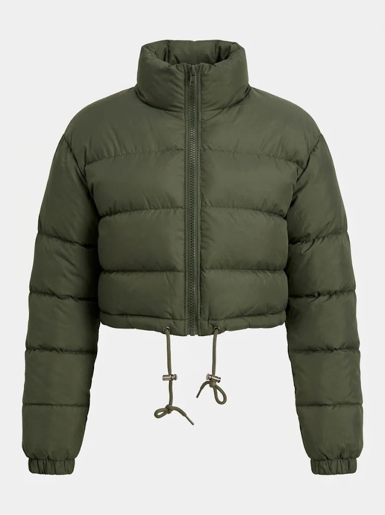 Women's Cropped Puffer Jacket with Adjustable Hem