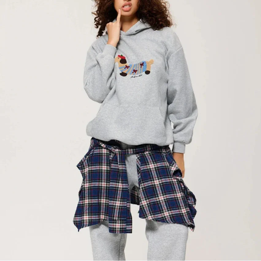 Women's Cotton-Blend Dachshund Embroidered Hoodie