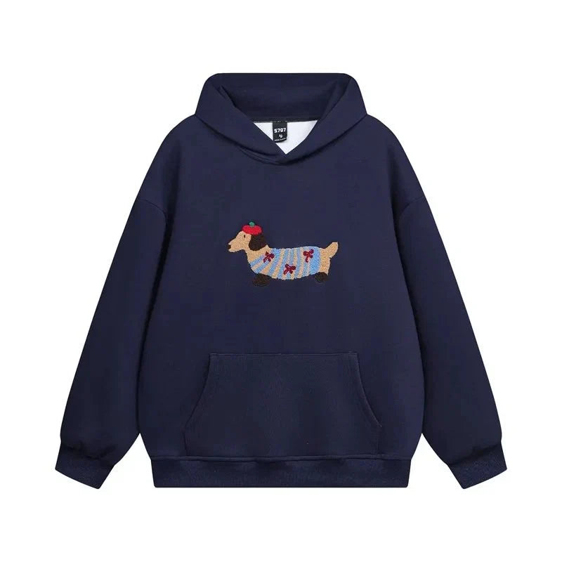 Women's Cotton-Blend Dachshund Embroidered Hoodie