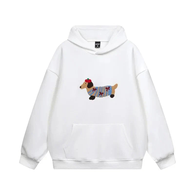 Women's Cotton-Blend Dachshund Embroidered Hoodie