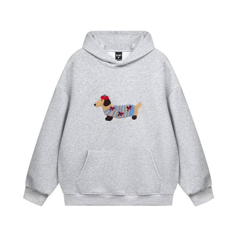 Women's Cotton-Blend Dachshund Embroidered Hoodie