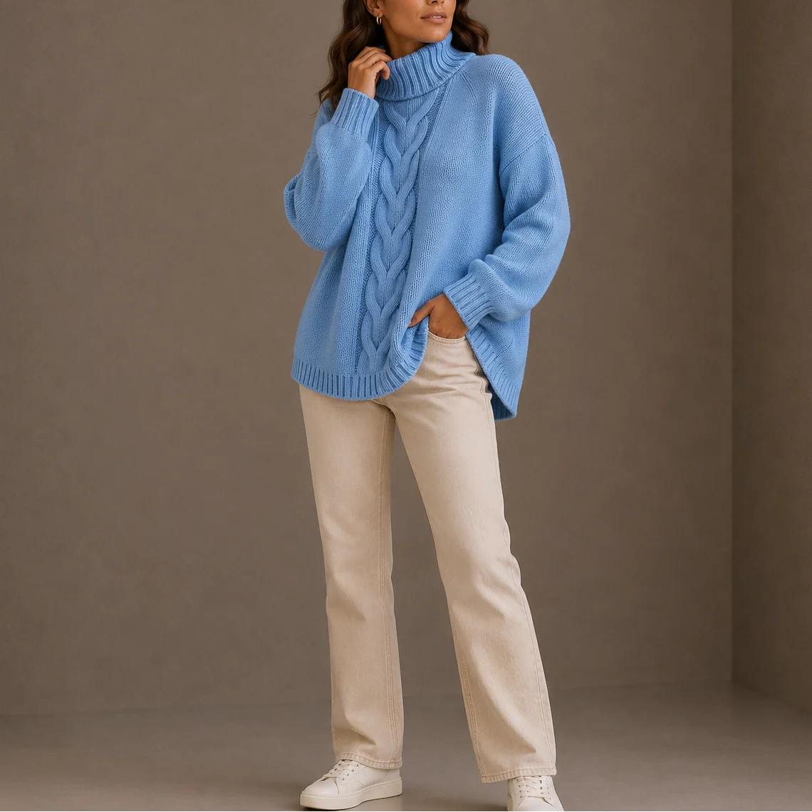 Women's Oversized Cable Knit Turtleneck Sweater