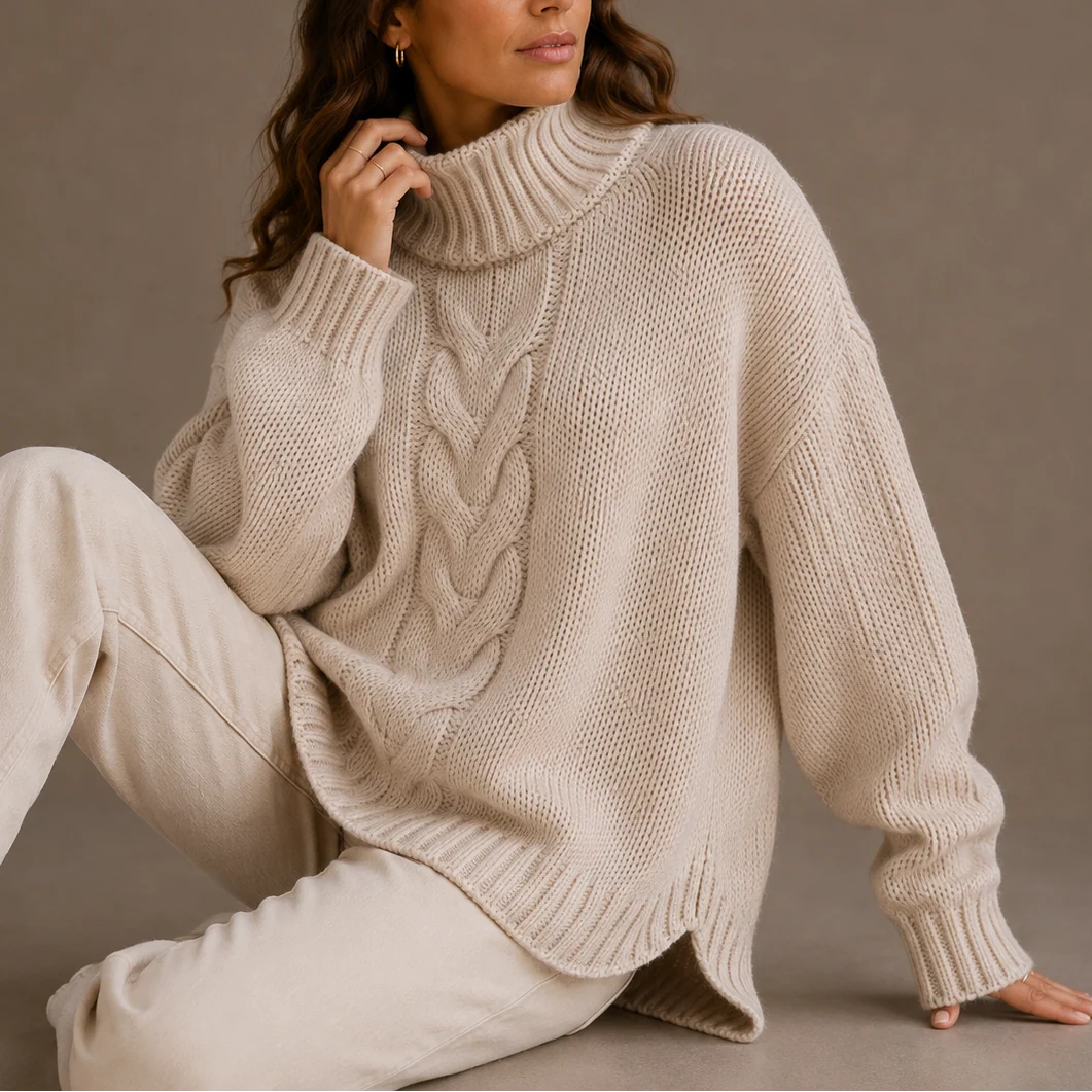 Women's Oversized Cable Knit Turtleneck Sweater