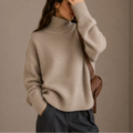 Women's Oversized Knit Sweater with High Ribbed Neck