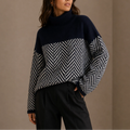 Women's Oversized Herringbone Knit Turtleneck Sweater