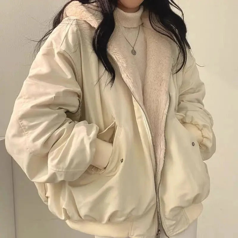 Women's Faux Fur Lined Hooded Bomber Jacket