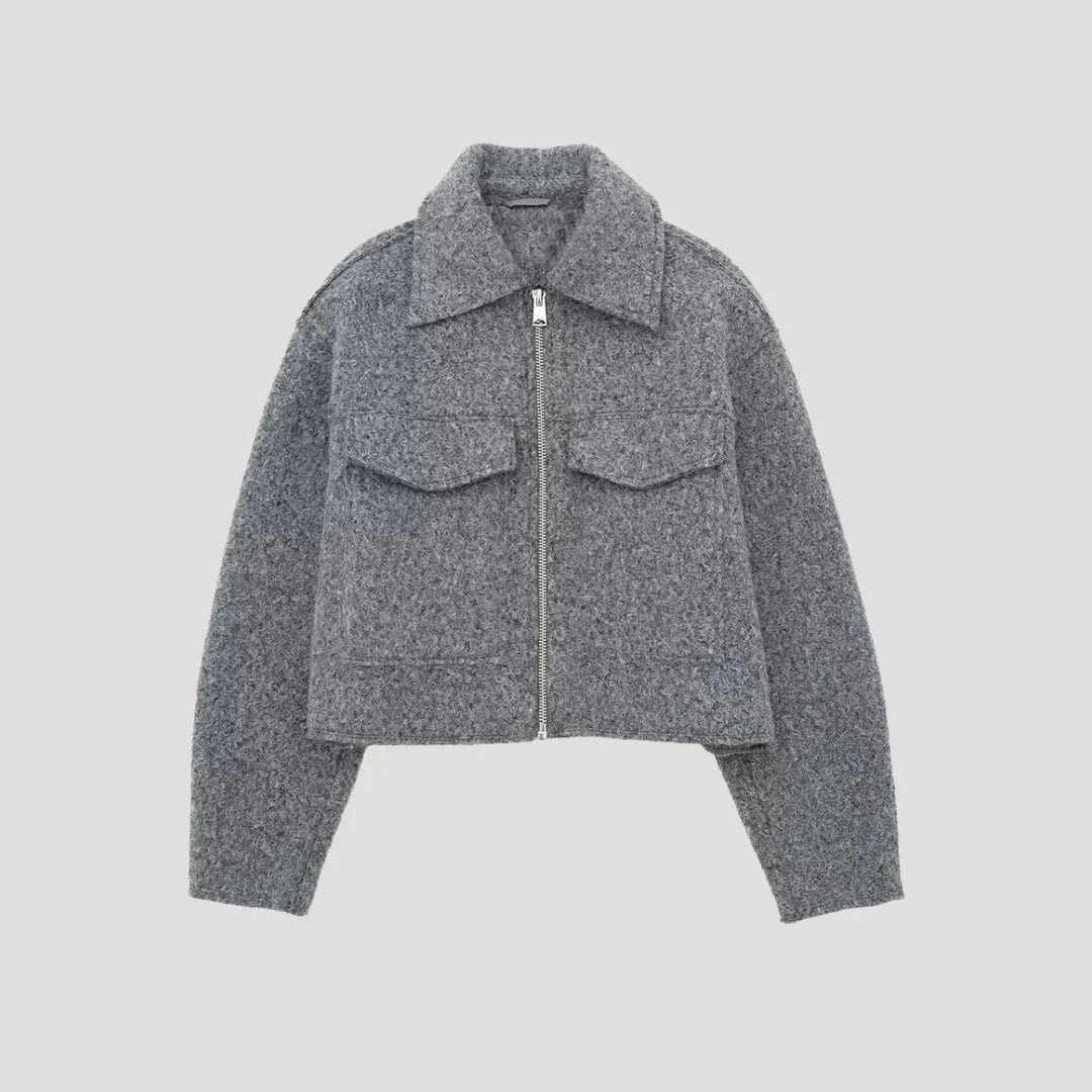 Women's Textured Cropped Zip-Up Jacket