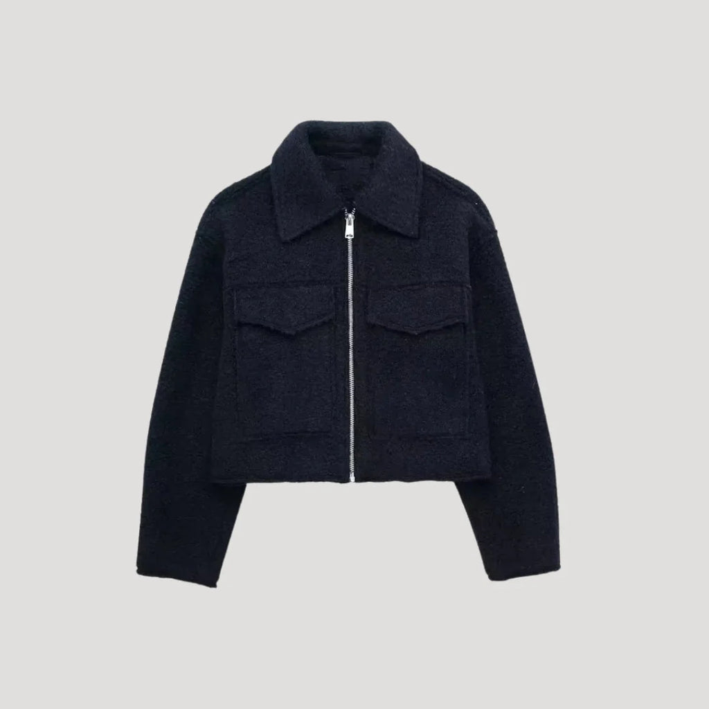 Women's Textured Cropped Zip-Up Jacket