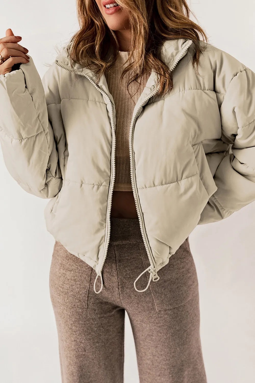 Women's Quilted Puffer Jacket with High Collar