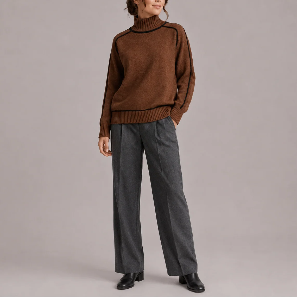 Women's Knit Turtleneck Sweater with Contrast Trim