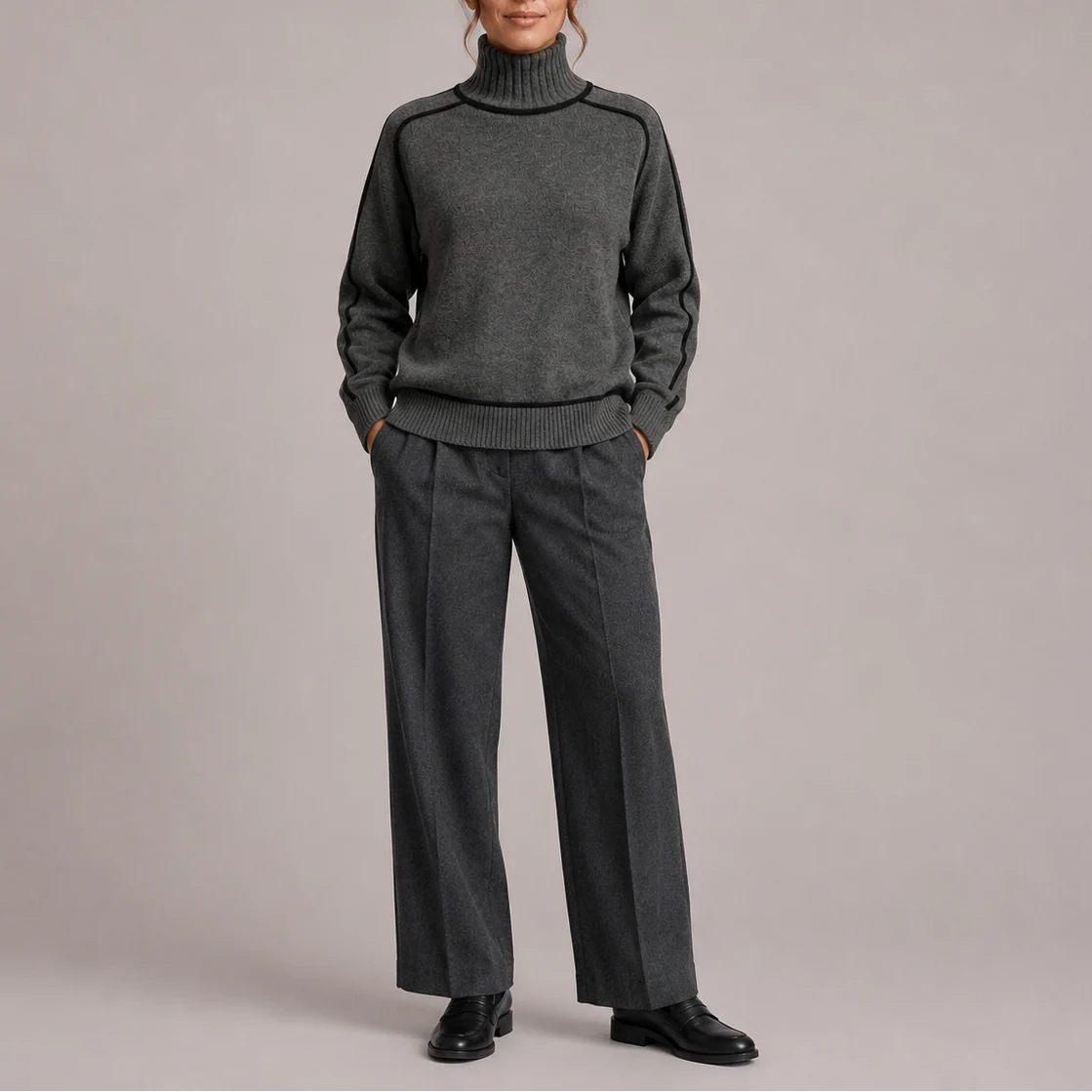 Women's Knit Turtleneck Sweater with Contrast Trim