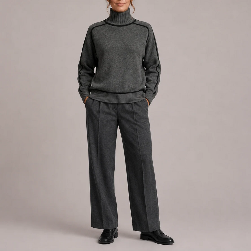 Women's Knit Turtleneck Sweater with Contrast Trim