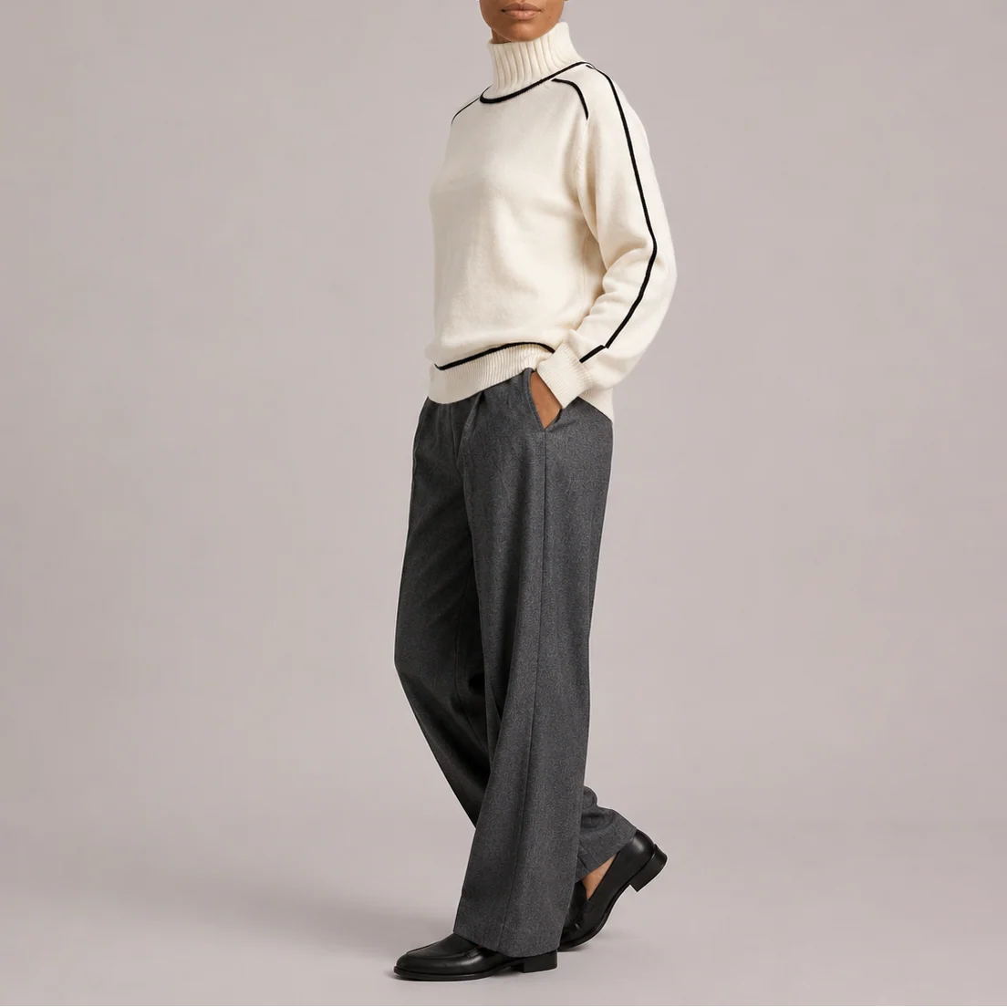 Women's Knit Turtleneck Sweater with Contrast Trim
