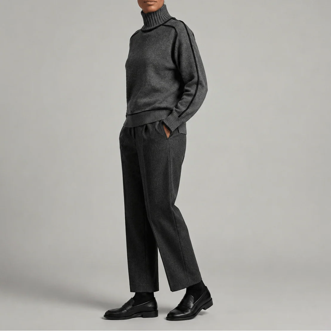 Women's Knit Turtleneck Sweater with Contrast Trim