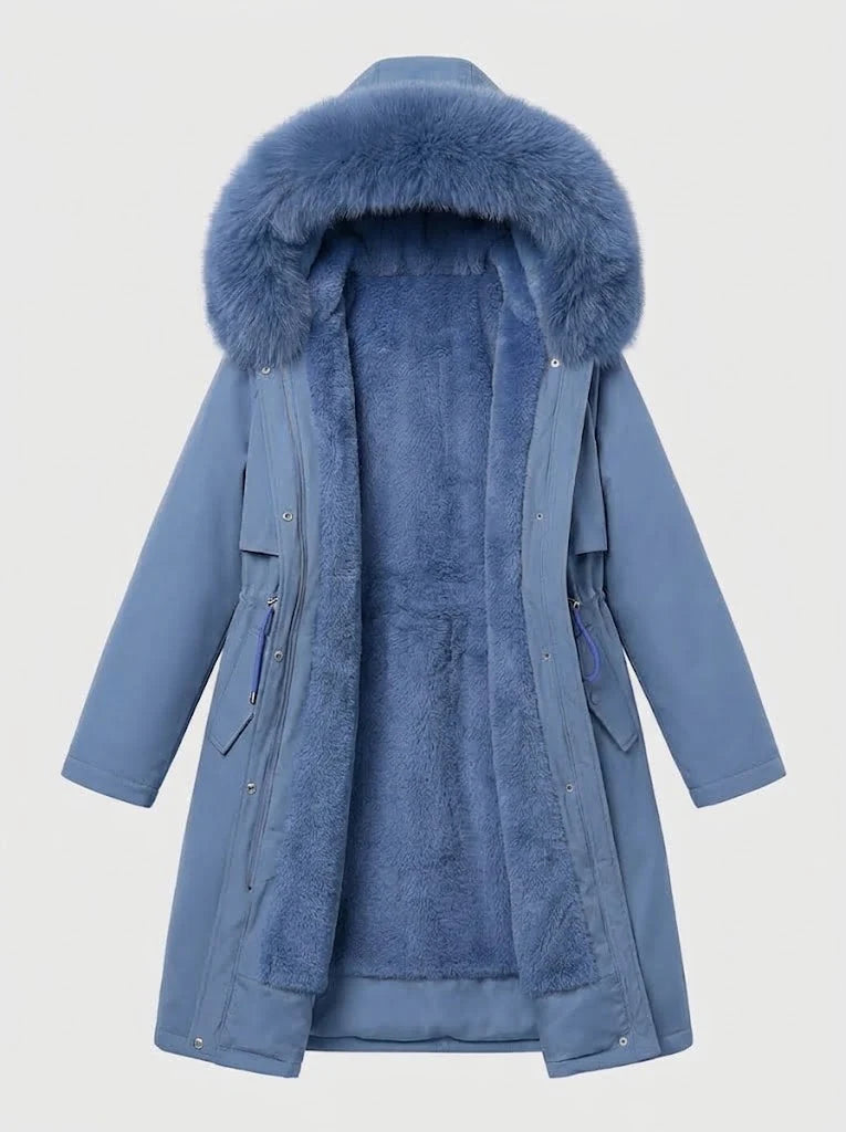 Women's Faux Fur Hood Longline Winter Coat