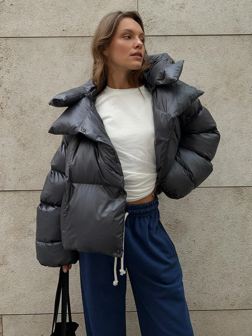 Women's Oversized Puffer Jacket with High Neckline