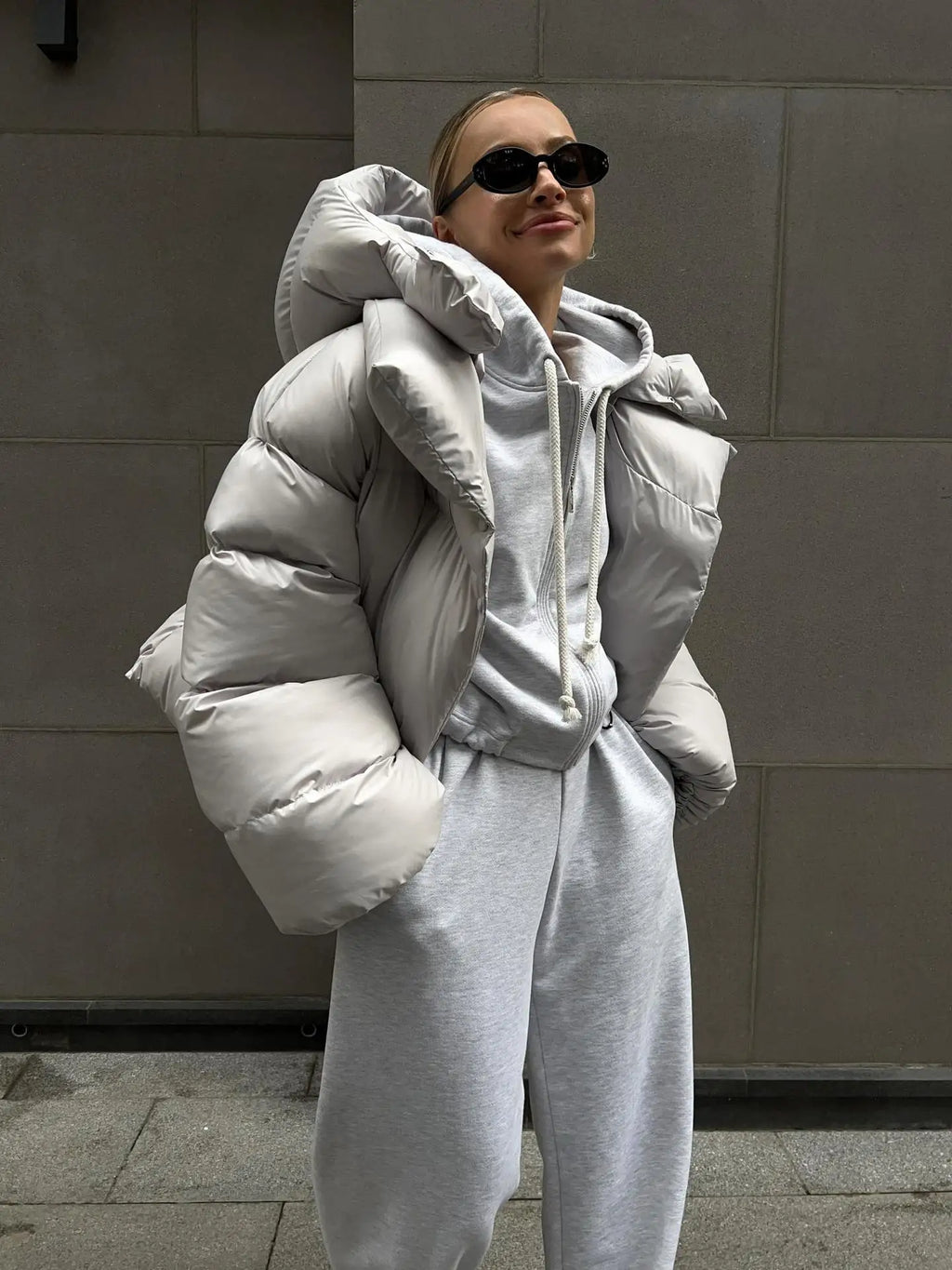 Women's Oversized Puffer Jacket with High Neckline