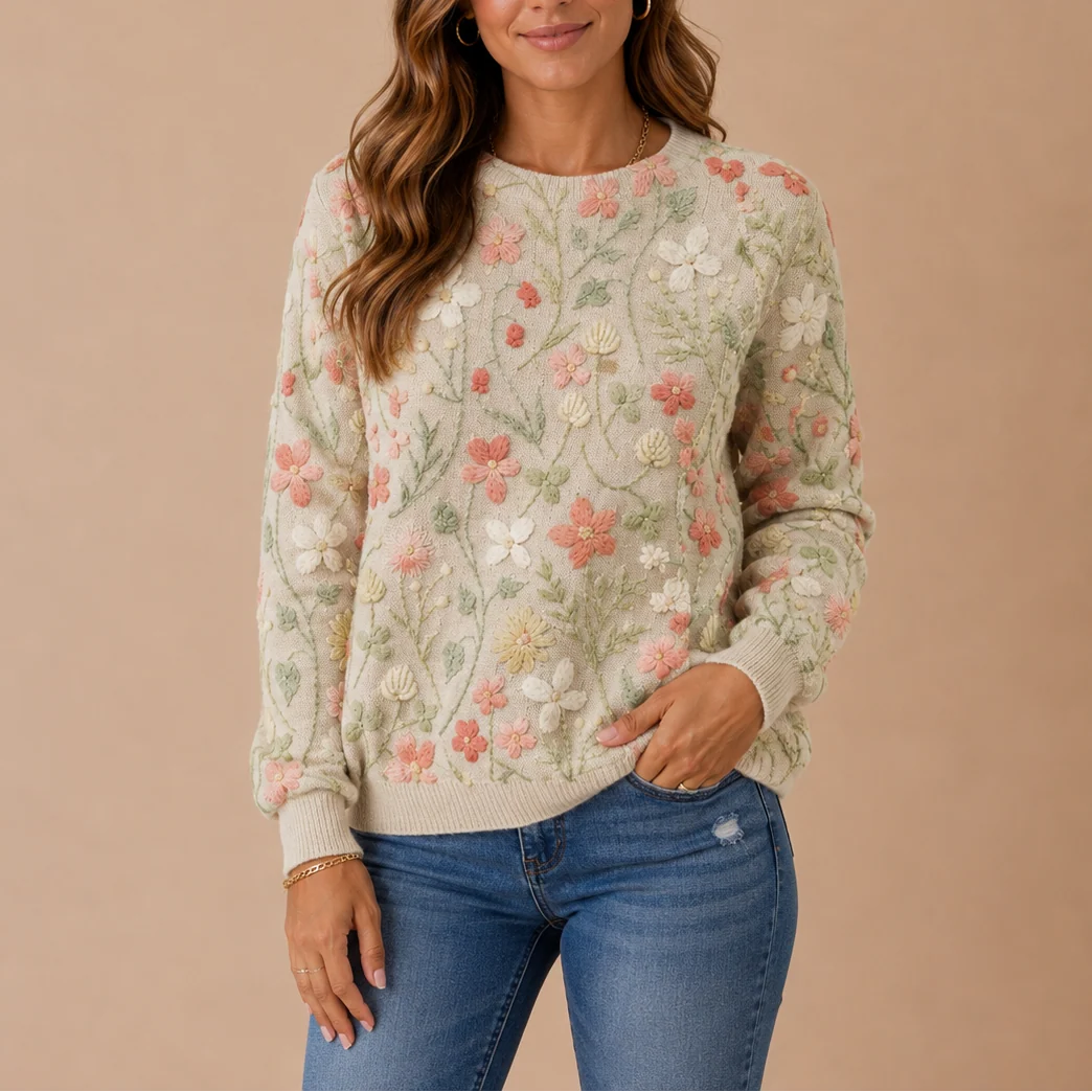 Women's Floral Embroidered Knit Sweater