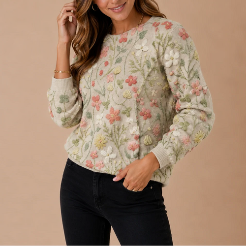 Women's Floral Embroidered Knit Sweater