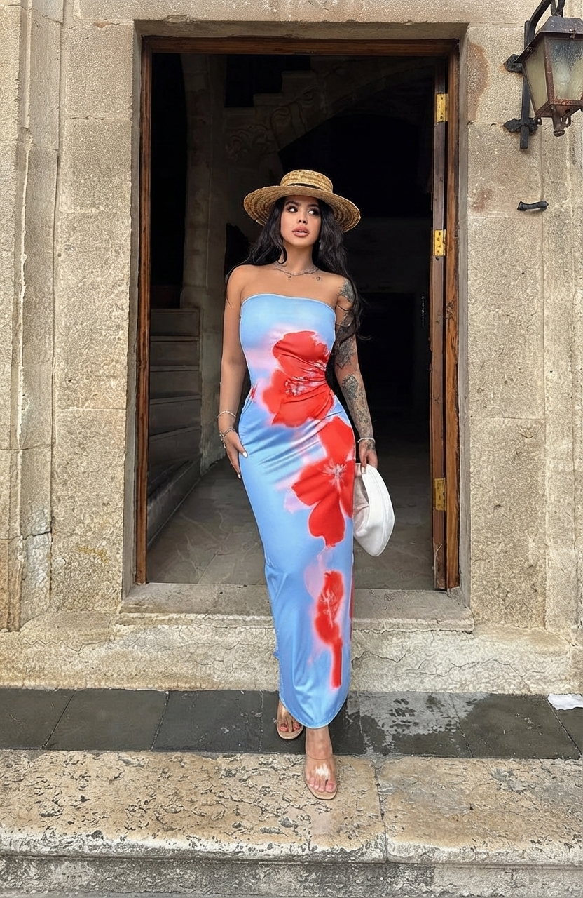 Strapless Sundress Women | Printed Maxi Dress | Vacation Maxi Dress Women