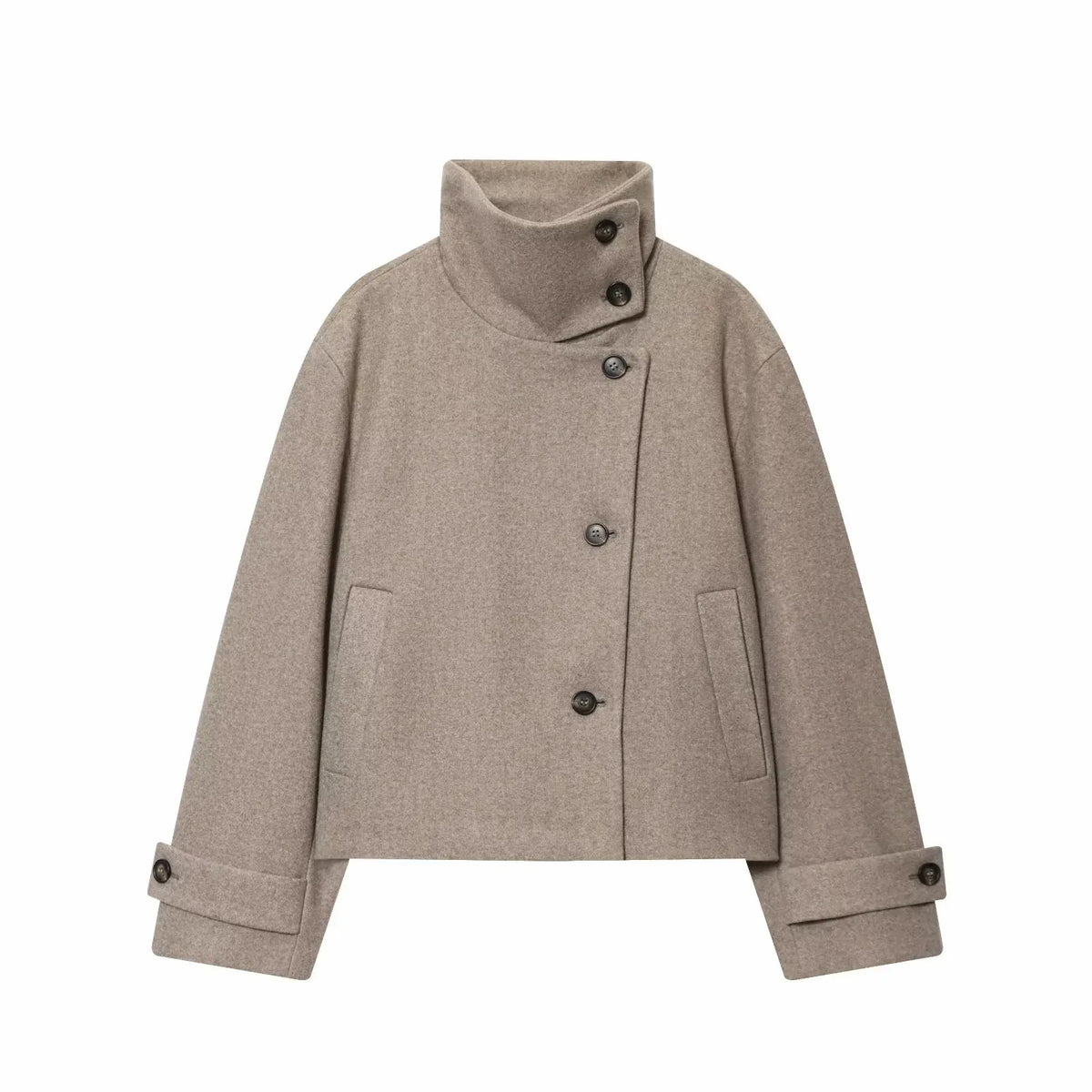 Women's Vintage Wool-Blend Coat with Stand Collar