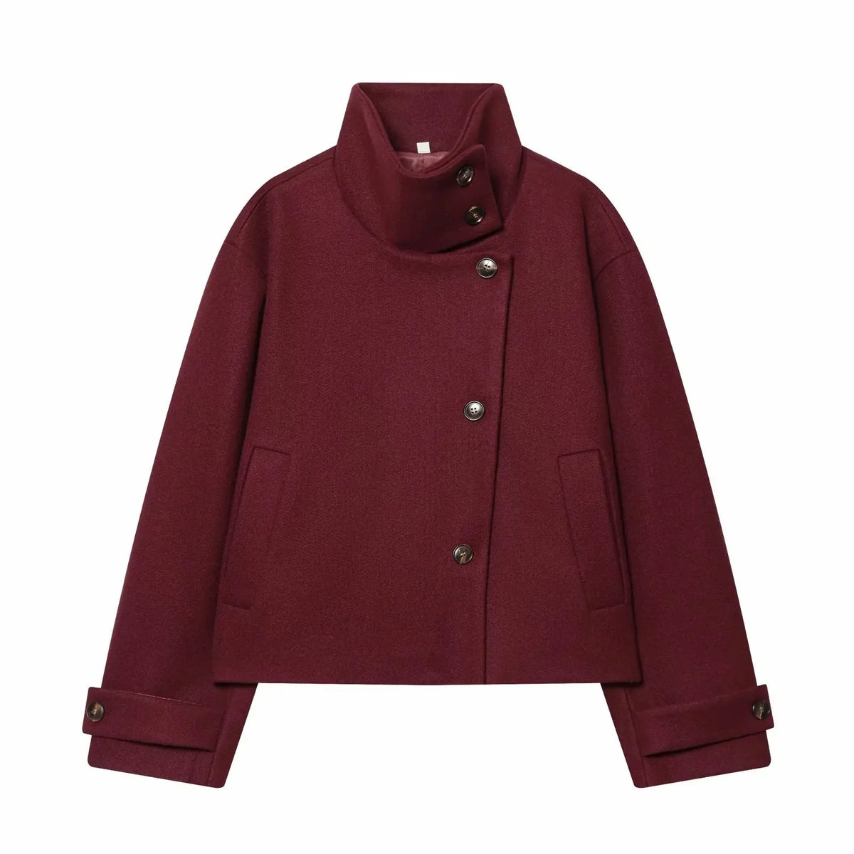 Women's Vintage Wool-Blend Coat with Stand Collar