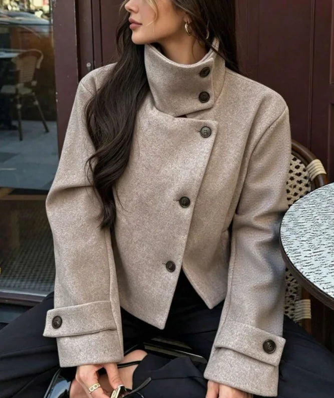 Women's Vintage Wool-Blend Coat with Stand Collar