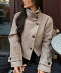 Women's Vintage Wool-Blend Coat with Stand Collar