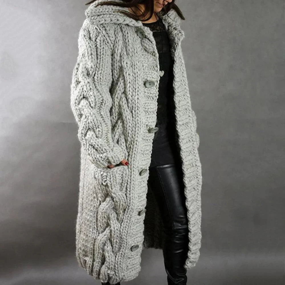 Women's Oversized Cable Knit Button-Up Cardigan