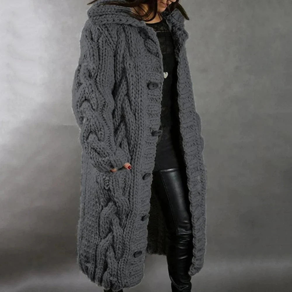 Women's Oversized Cable Knit Button-Up Cardigan