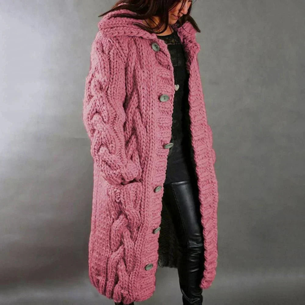 Women's Oversized Cable Knit Button-Up Cardigan