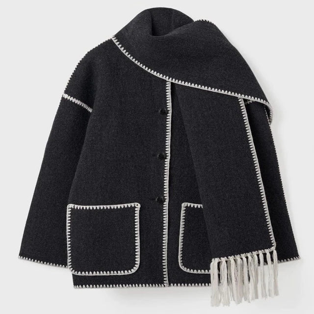 Women's Double-Sided Long Winter Coat with Scarf