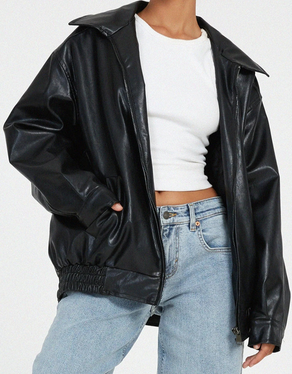 Women's Oversized PU Leather Jacket