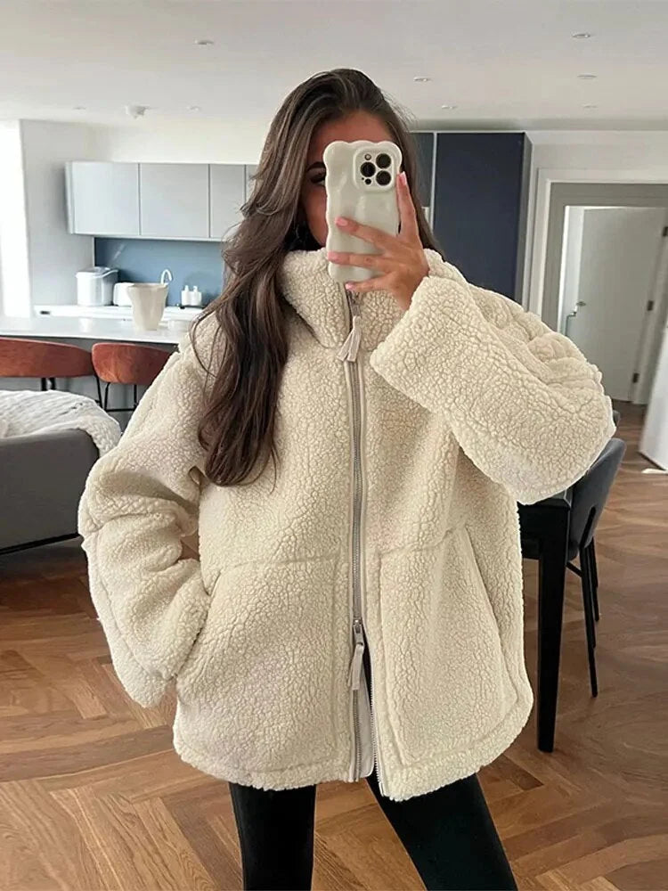 Women's High Collar Fleece Puffer Jacket