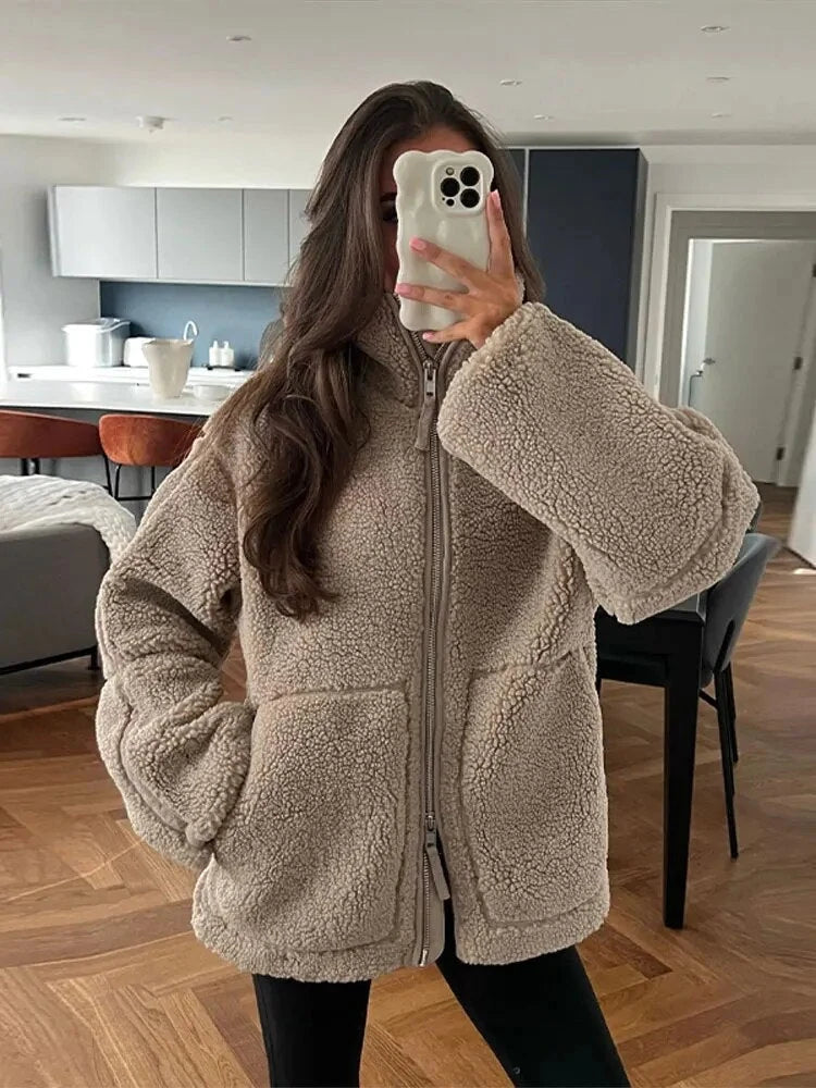 Women's High Collar Fleece Puffer Jacket