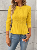 Women's Soft Cable Knit Sweater with Pointelle Waist