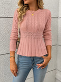 Women's Soft Cable Knit Sweater with Pointelle Waist